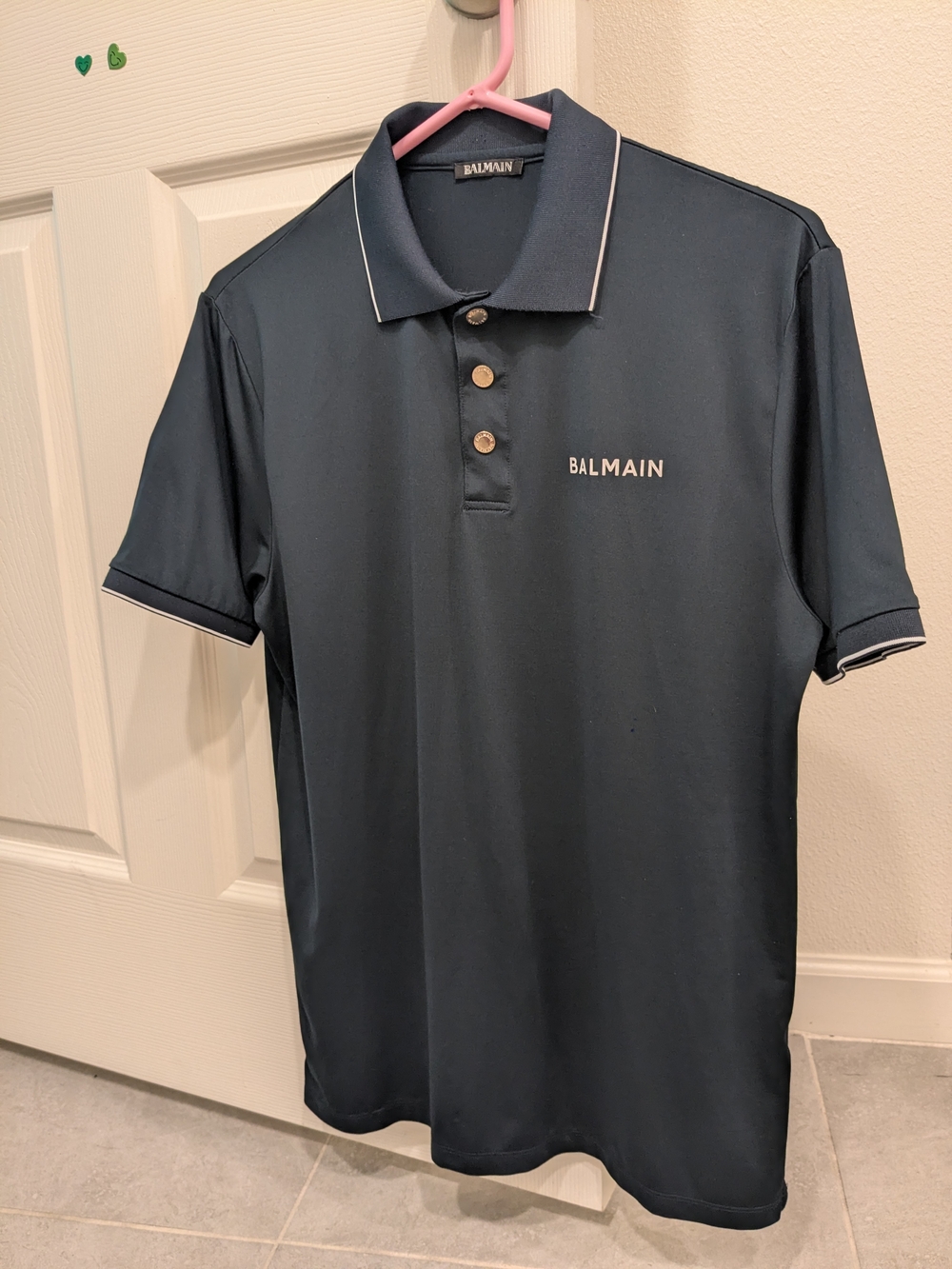Men's Balmain Navy Polo with White Piping. Bought In Dubai Balmain Store